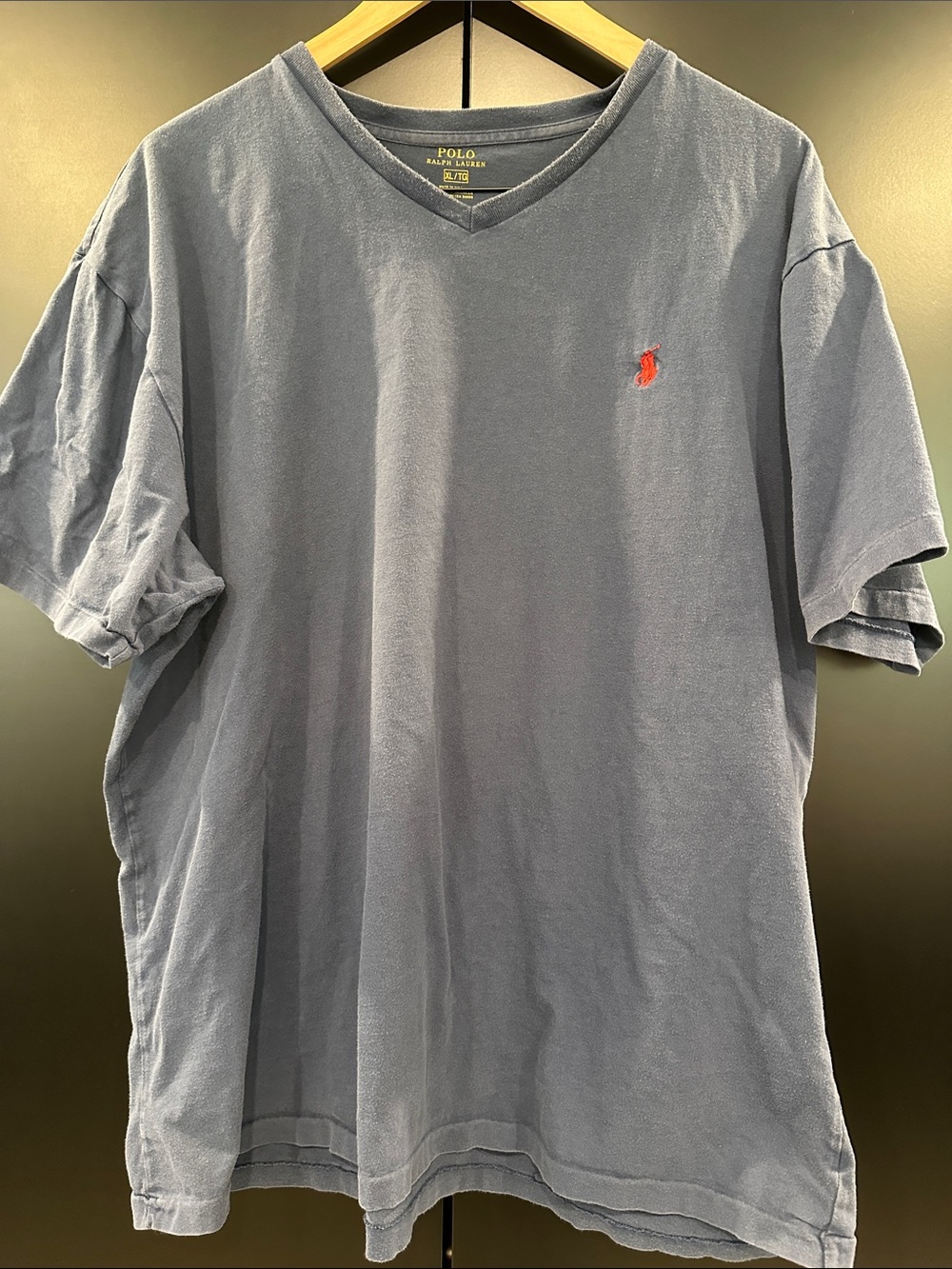 Polo Ralph Lauren Mens XL Blue V-Neck Short Sleeve T-Shirt Red Pony‎ Logo